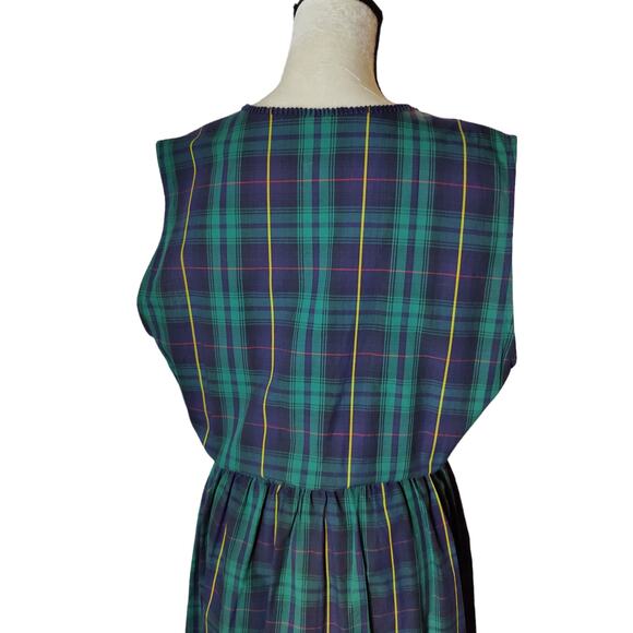 NOS 80s Vintage Women Sz 14 Bechamel Green Blue Plaid Maxi Wrap Dress Sleeveless - Picture 8 of 9
